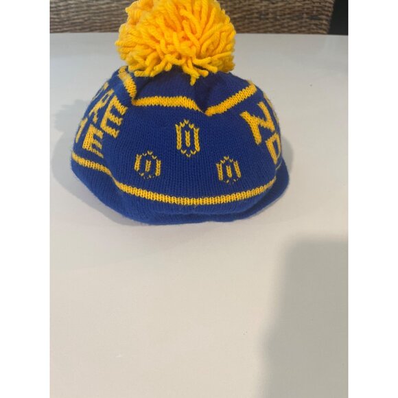 Vintage Notre Dame Knit Beanie Hat Blue & Yellow With Pom Pom - Picture 4 of 5
